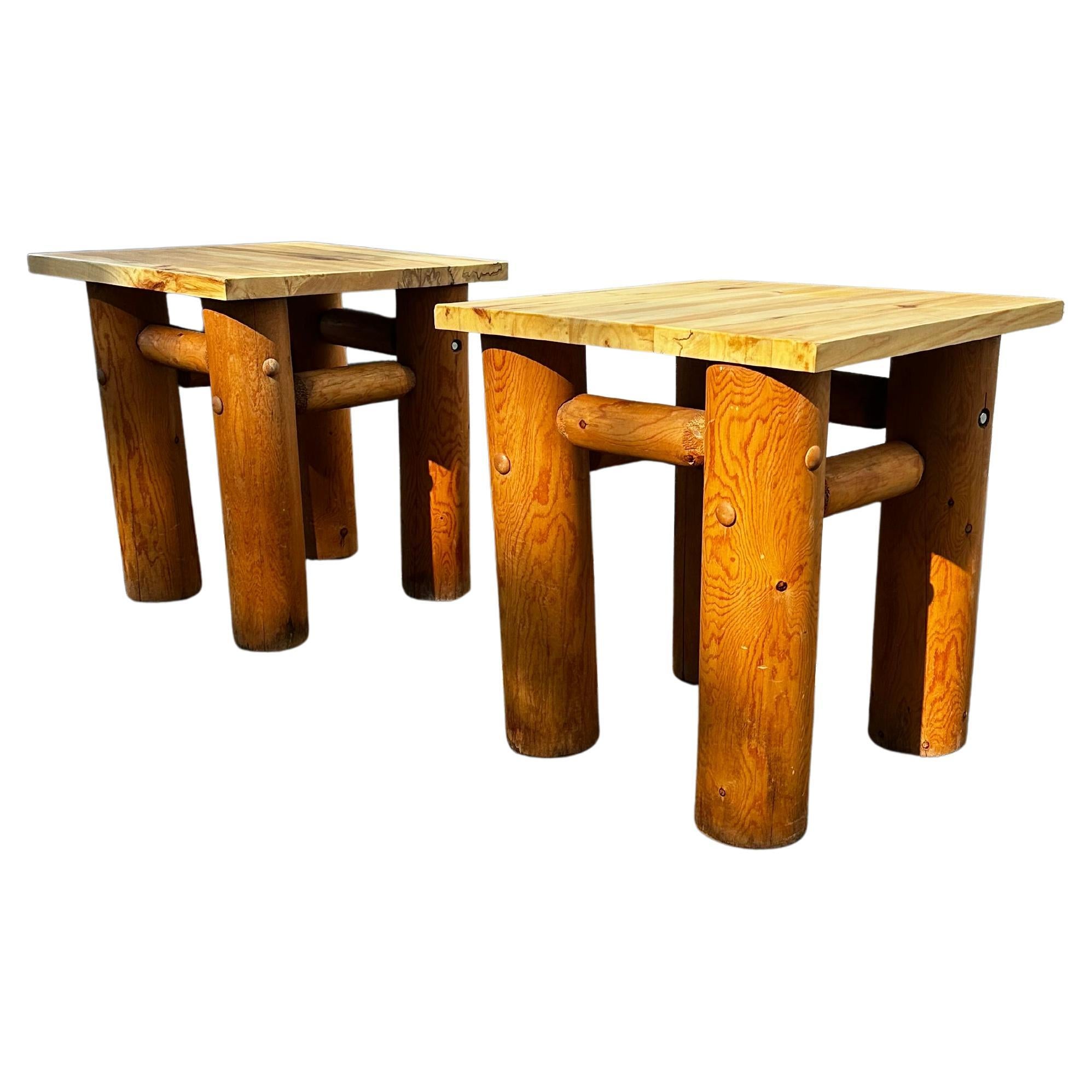 Rustic Natural Tree End Table with Removable Wood Top For Sale