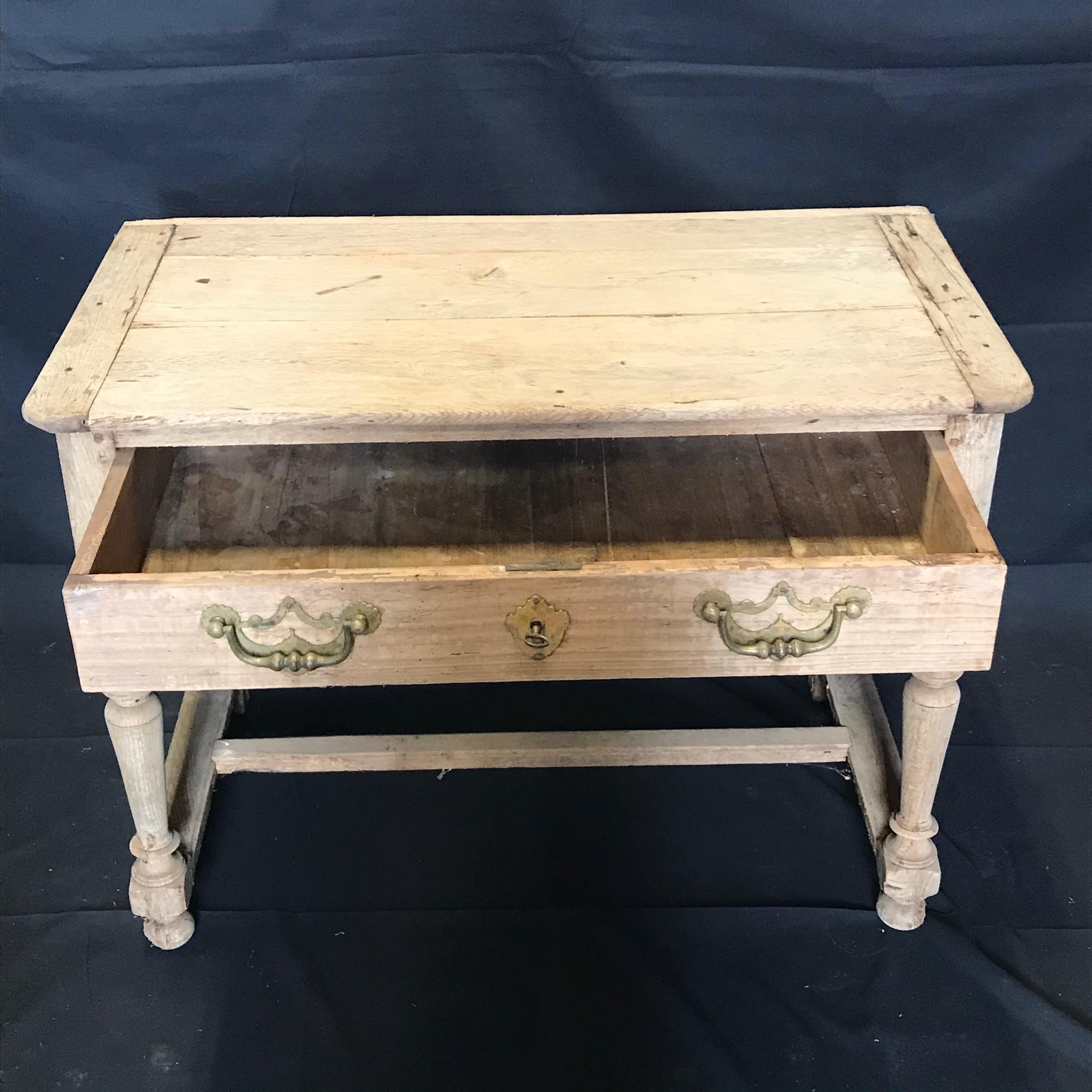 Rustic Naturally Distressed French Two-Drawer Console Table Commode In Distressed Condition In Hopewell, NJ