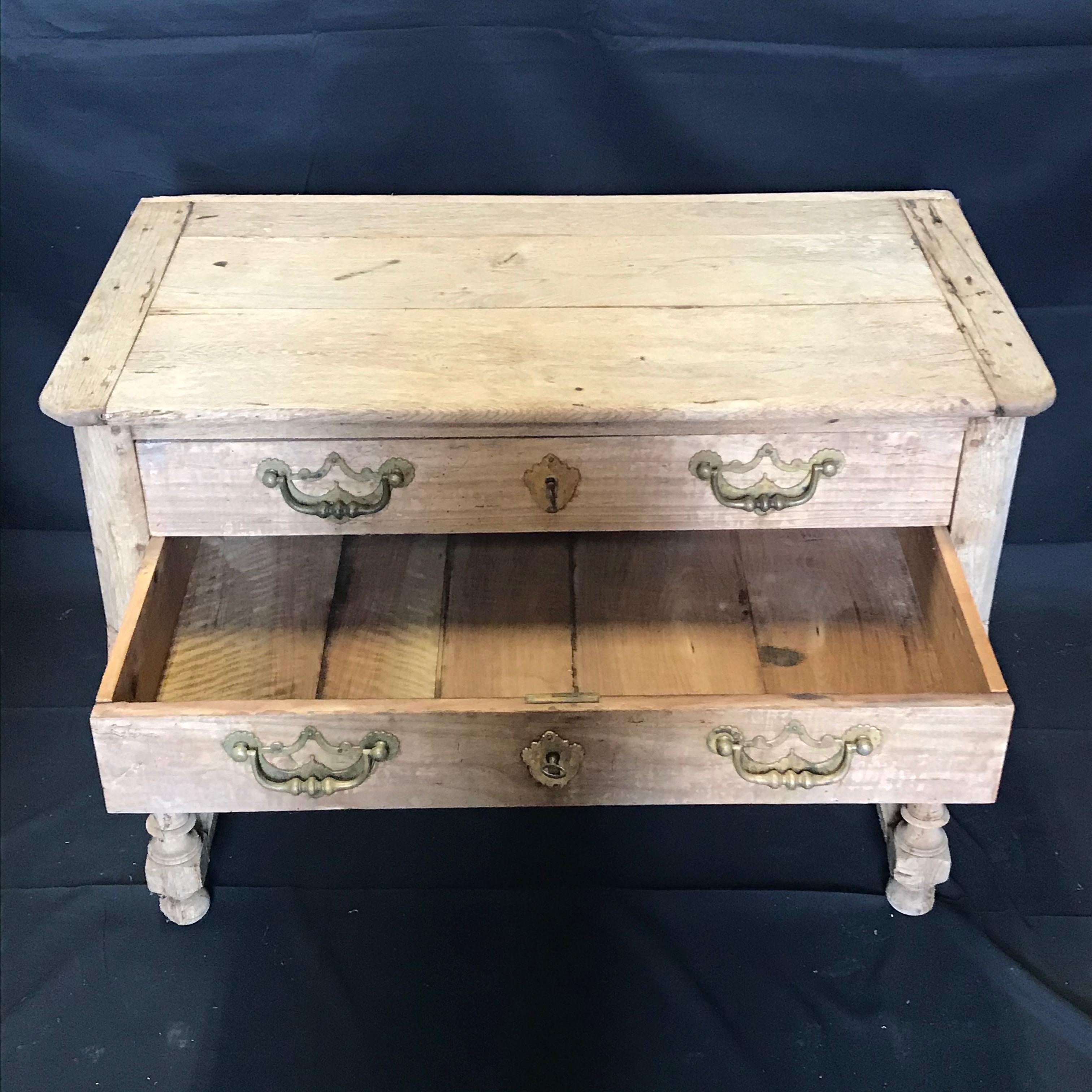 Pine Rustic Naturally Distressed French Two-Drawer Console Table Commode