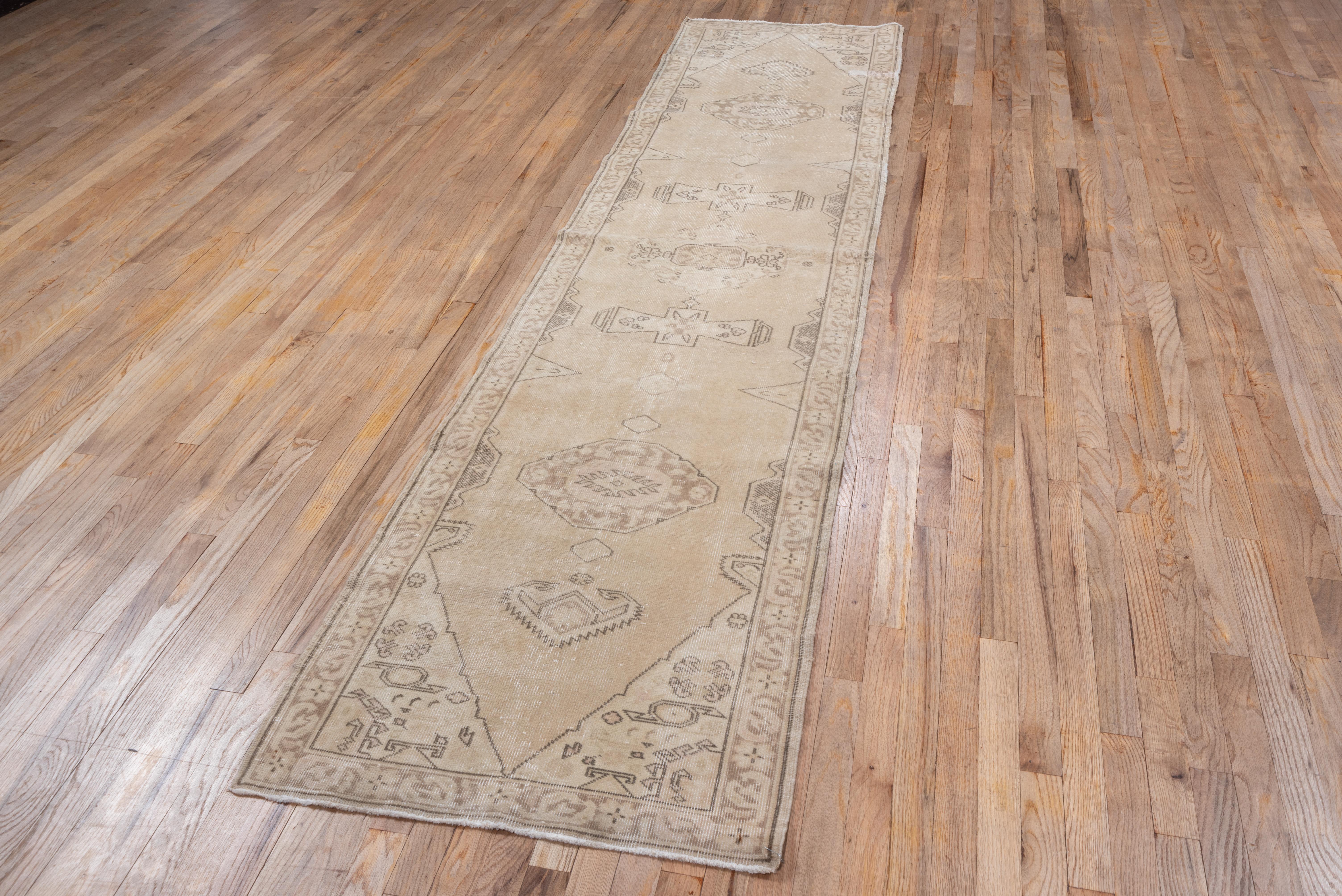 Hand-Knotted Rustic Neutral Turkish Oushak Runner, circa 1930s For Sale