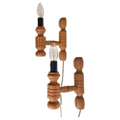 Rustic Nordic Wall Lights in Oregon Pine, 1980s