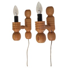 Rustic Nordic Wall Sconces in Oregon Pine, 1980s, Set of 2