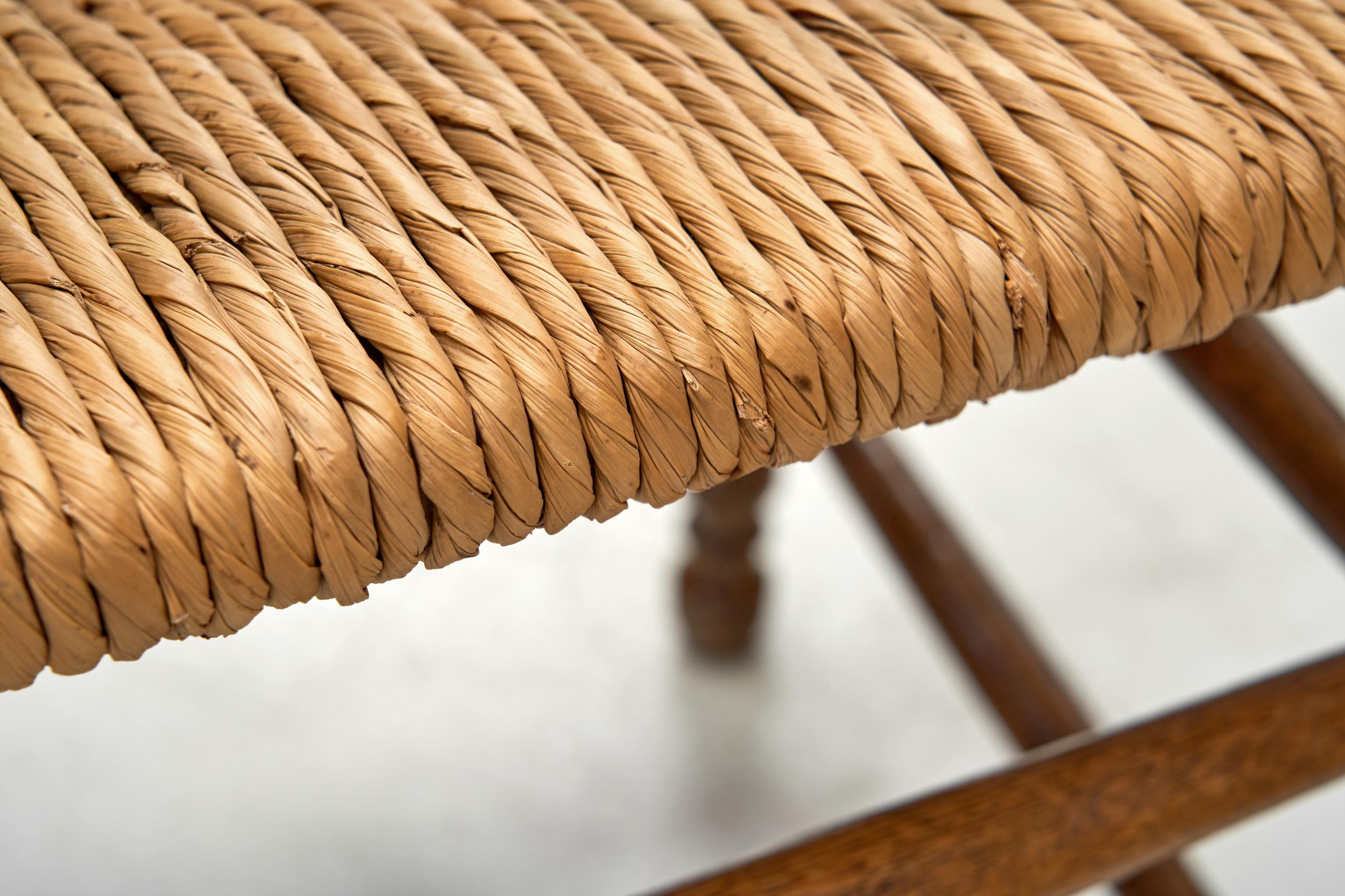 Rustic Oak and Rush Armchair, Europe 1930s For Sale 6