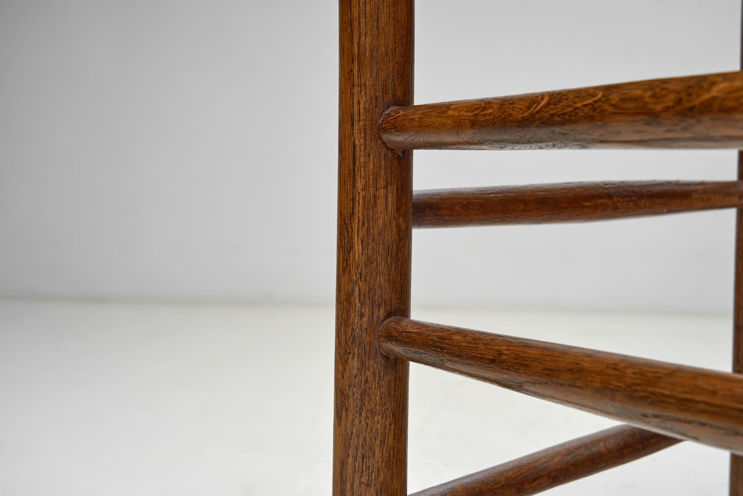 Rustic Oak and Rush Armchair, Europe 1930s For Sale 9