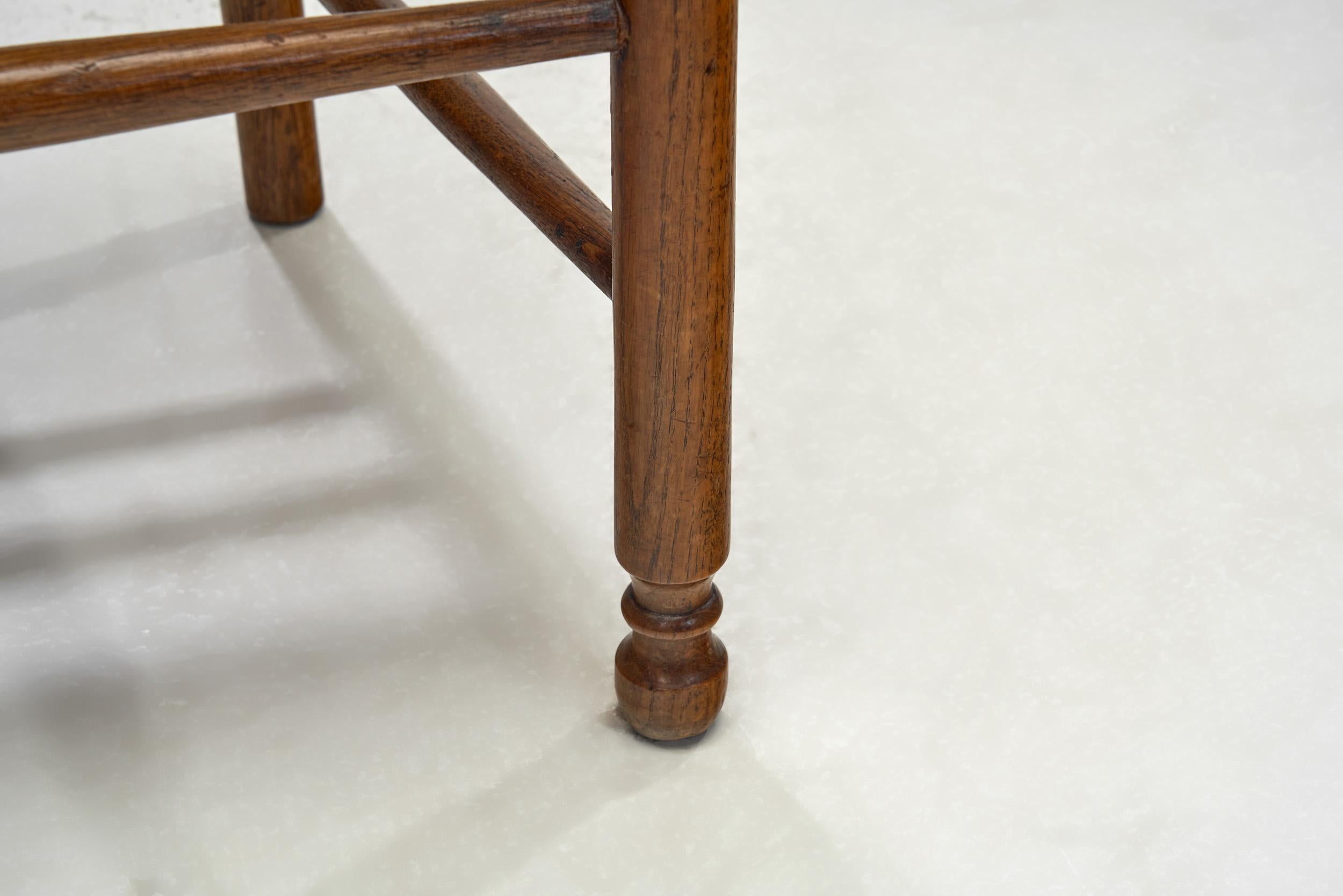 Rustic Oak and Rush Armchair, Europe 1930s For Sale 11