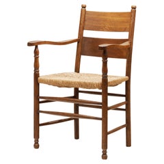 Rustic Oak and Rush Armchair, Europe 1930s