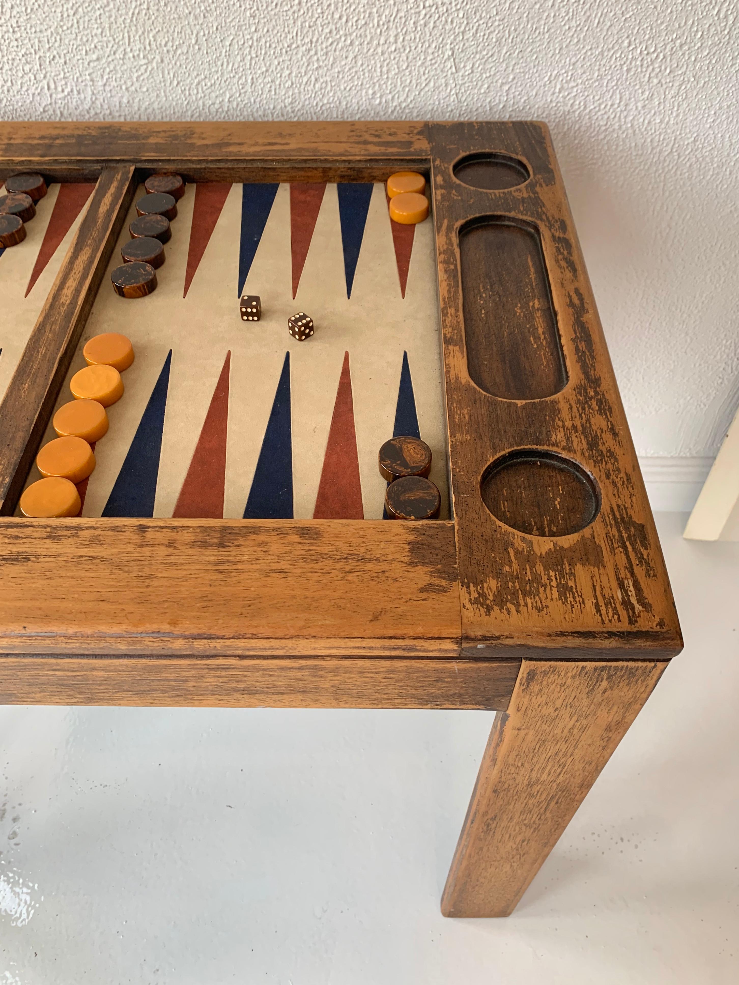 Late 20th Century Rustic Oak and Suede Backgammon Table