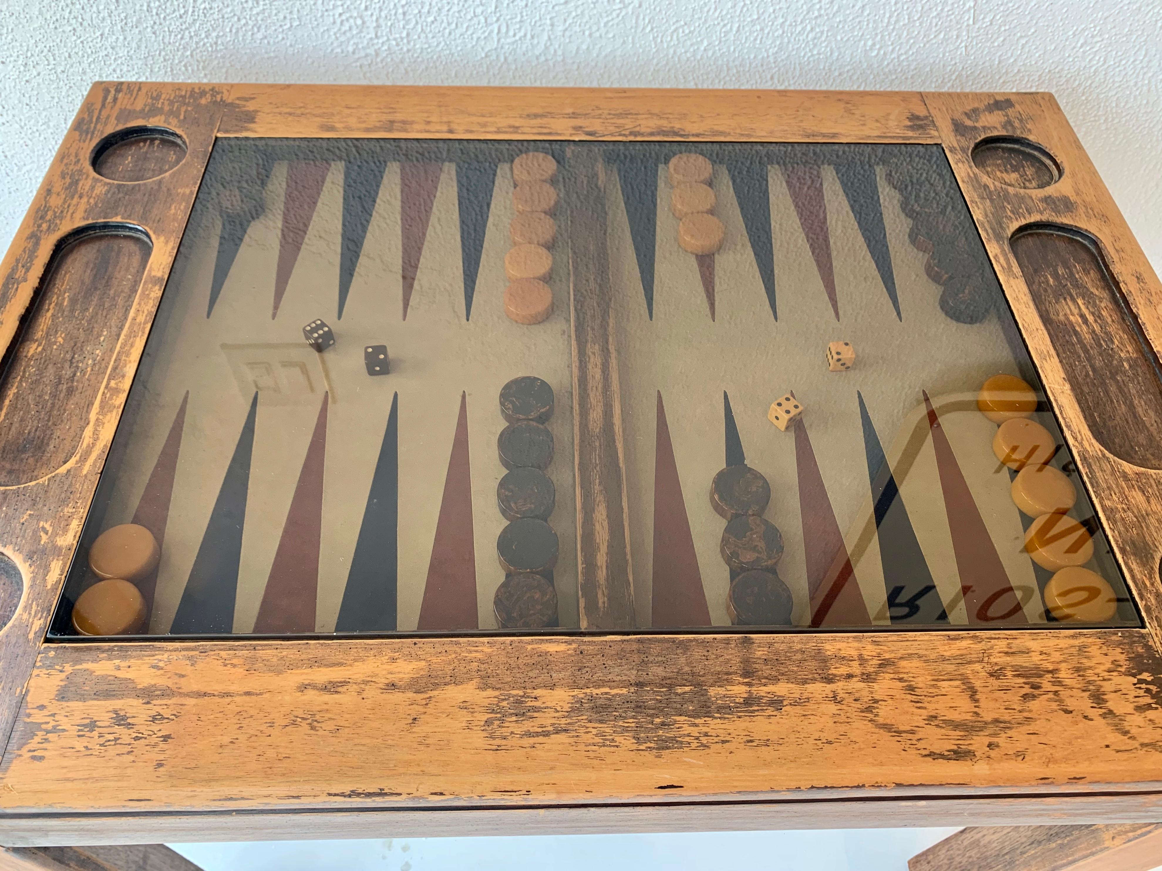 Rustic Oak and Suede Backgammon Table 1