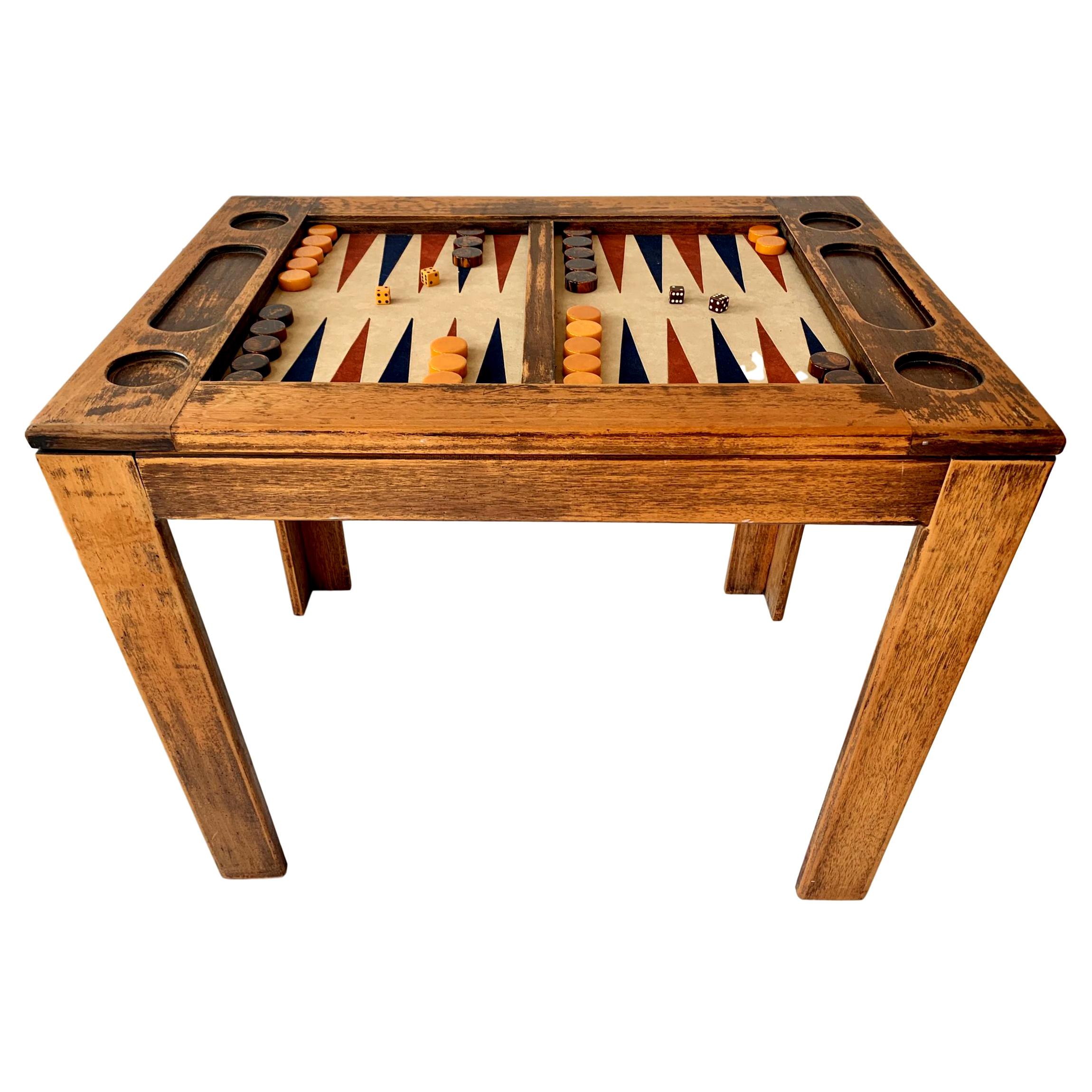 Rustic Oak and Suede Backgammon Table