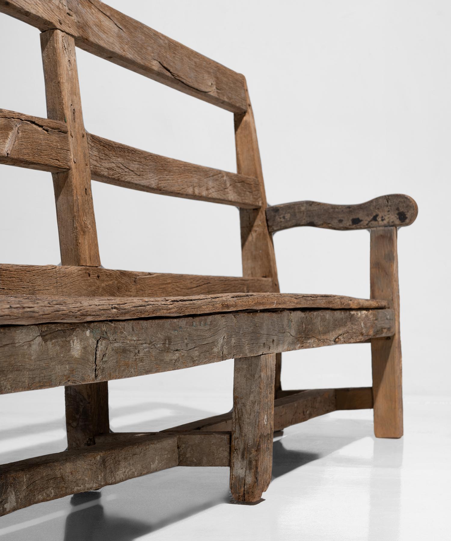 English Rustic Oak Bench