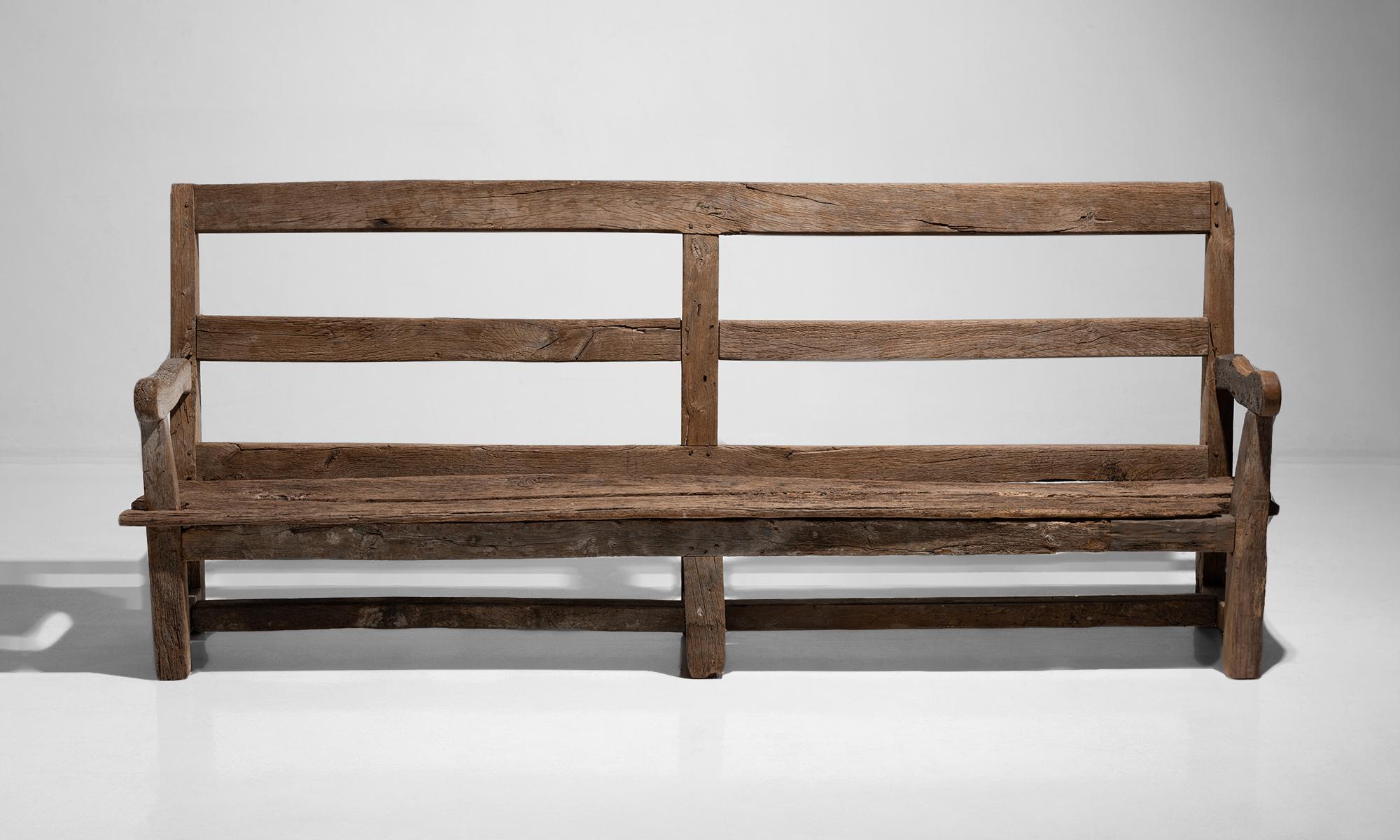 Rustic Oak Bench In Good Condition In Culver City, CA