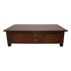 Rustic Oak Coffee Table with Six Drawers, circa 1970