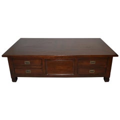 Rustic Oak Coffee Table with Six Drawers, circa 1970