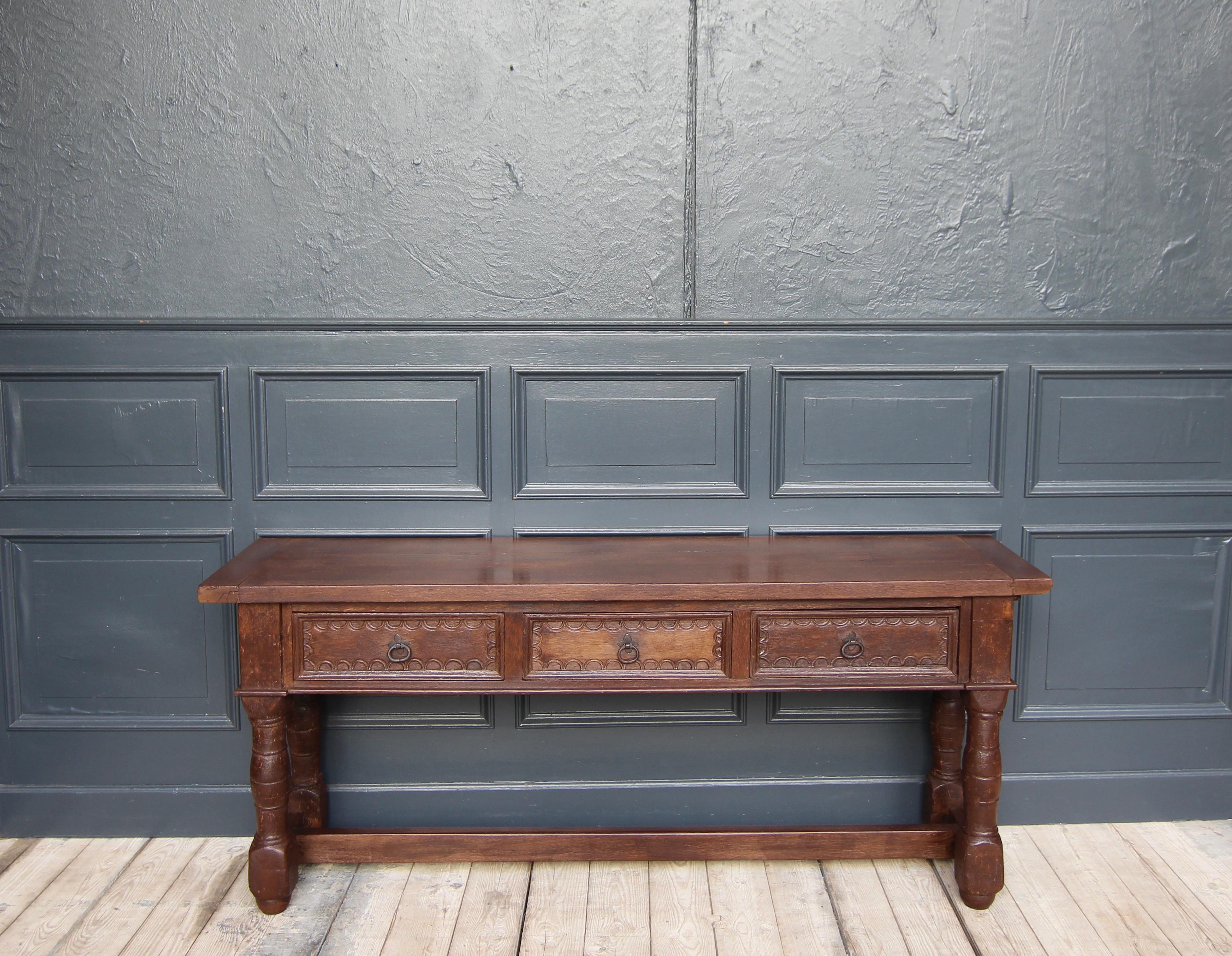 18th Century and Earlier Rustic Oak Console Table For Sale