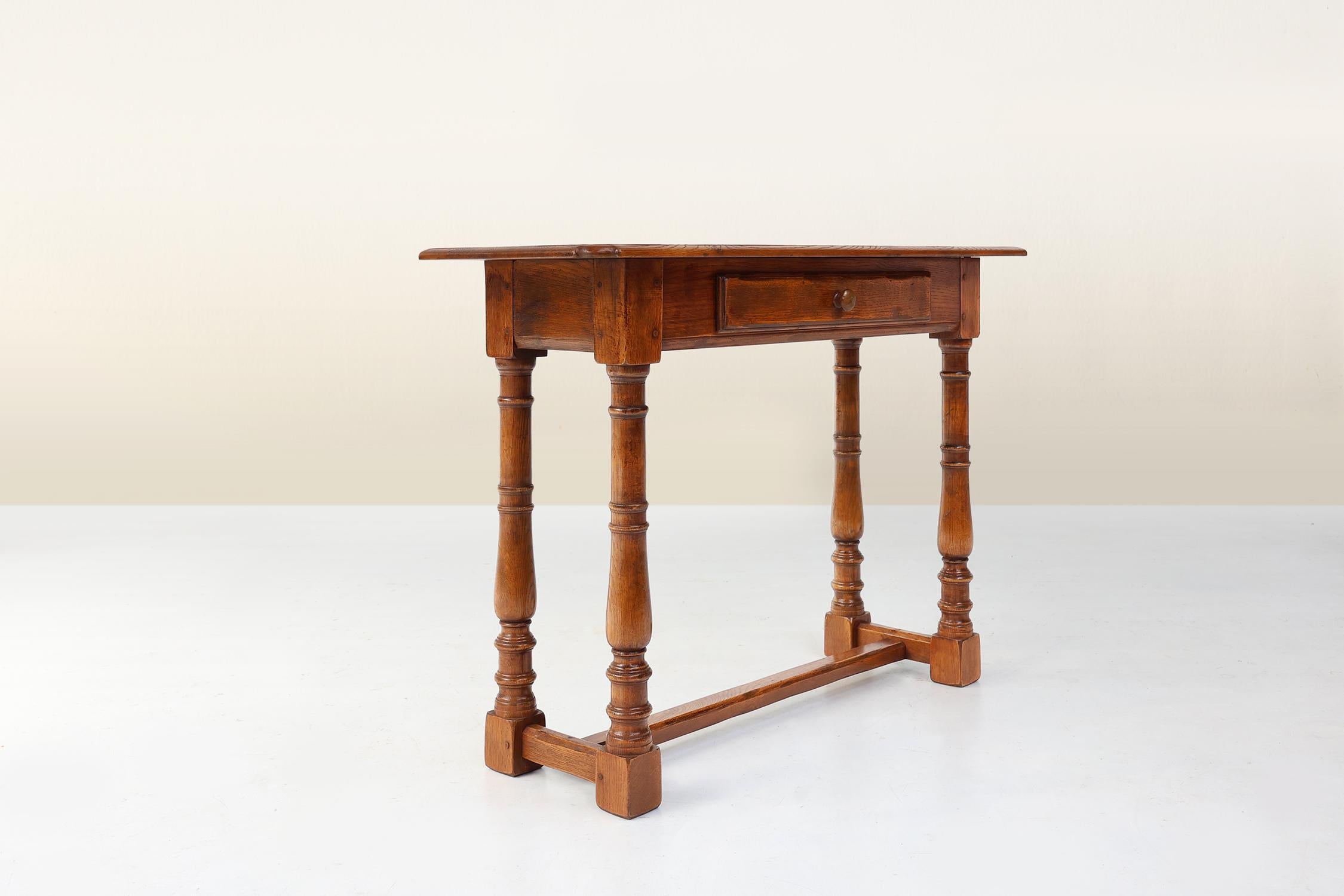 Belgian Rustic oak console table with drawer, Belgium ca. 1800 For Sale