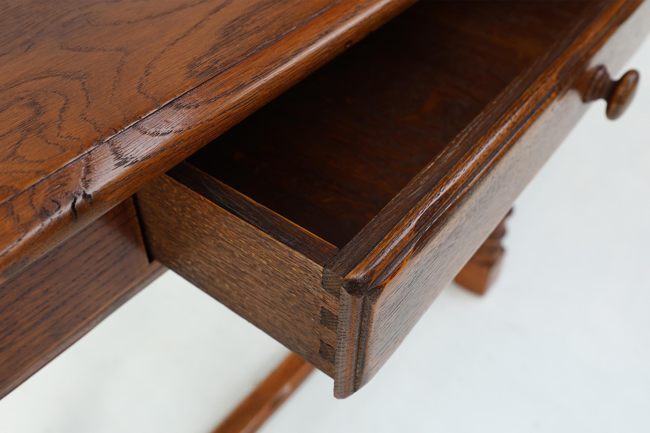 Oak Rustic oak console table with drawer, Belgium ca. 1800 For Sale