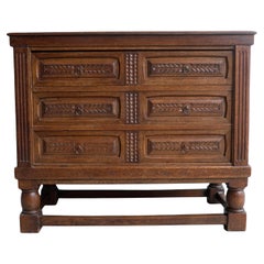 Antique Rustic Oak "Folk art" Wooden Chest of Drawers, France circa 1920's