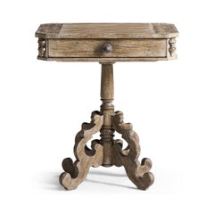 Rustic Oak French Country Pedestal Side Table