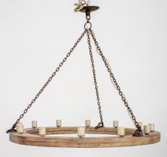 Rustic Oak & Iron Chain 12 Light Chandelier