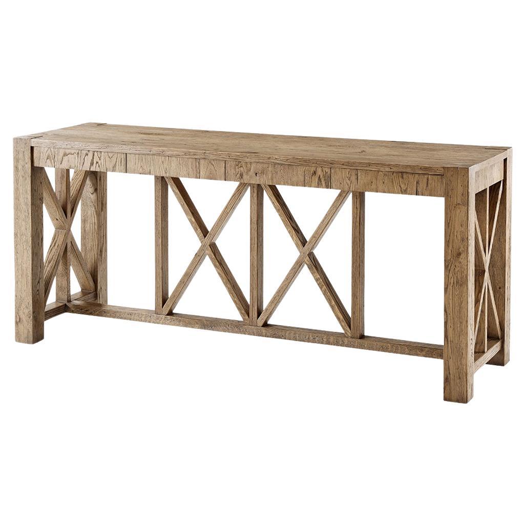 Grande table console rustique en chêne en vente