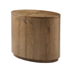Rustic Oak Oval Side Table Cabinet