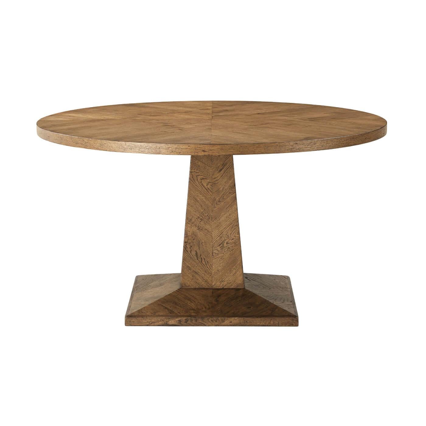 Vietnamese Rustic Oak Parquetry Round Dining Table For Sale