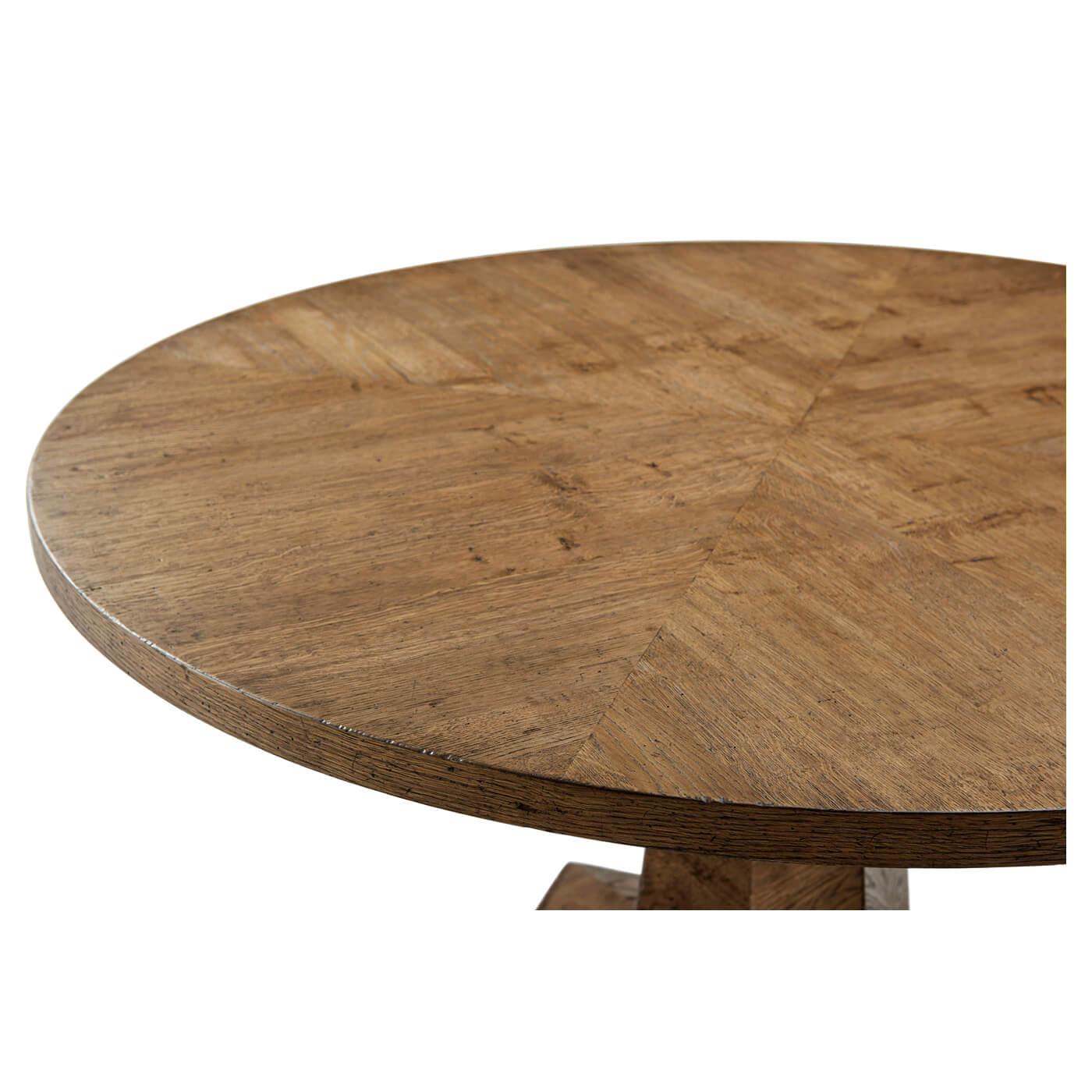 Contemporary Rustic Oak Parquetry Round Dining Table For Sale