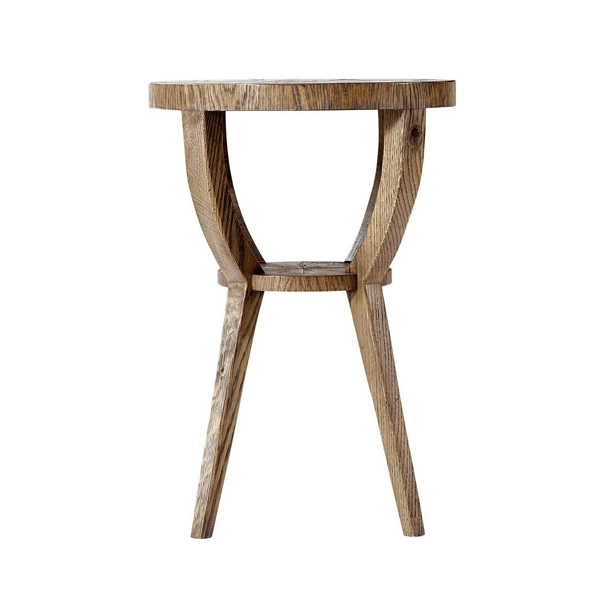 Vietnamese Rustic Oak Round Accent Table For Sale