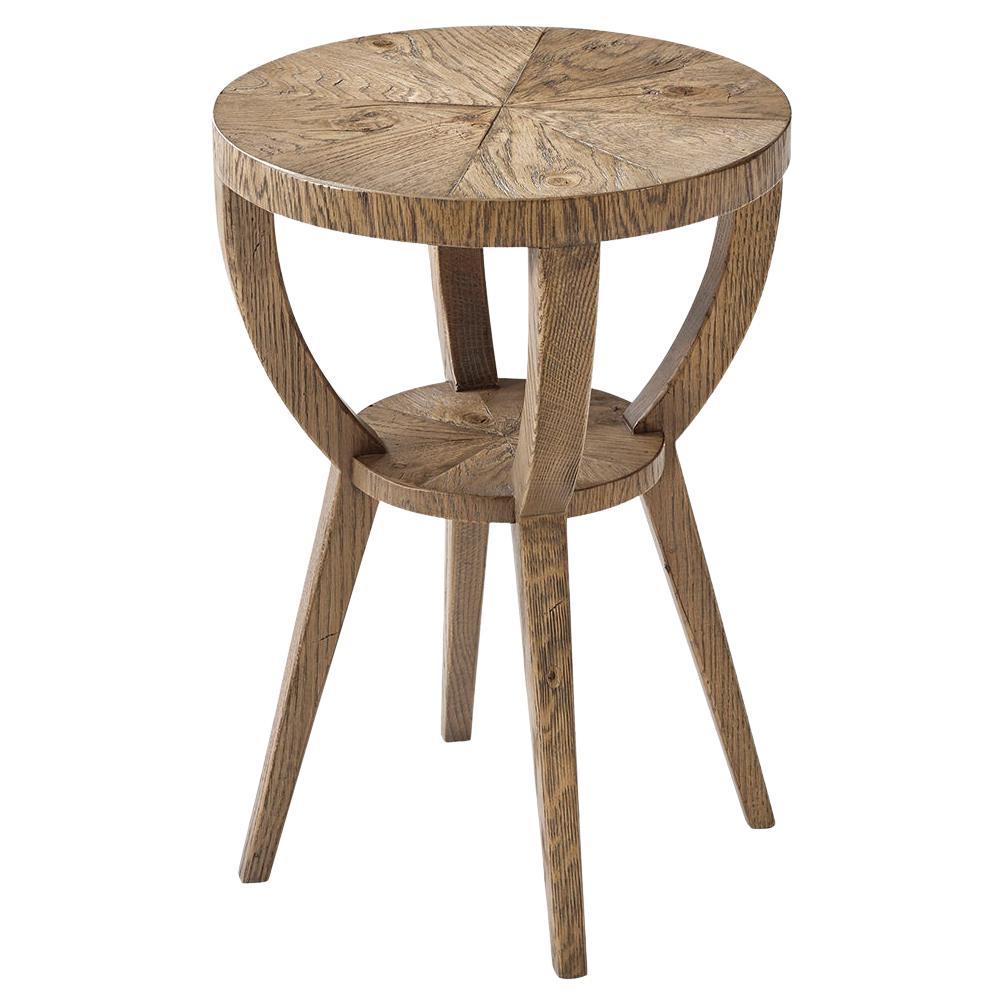 Rustic Oak Round Accent Table For Sale