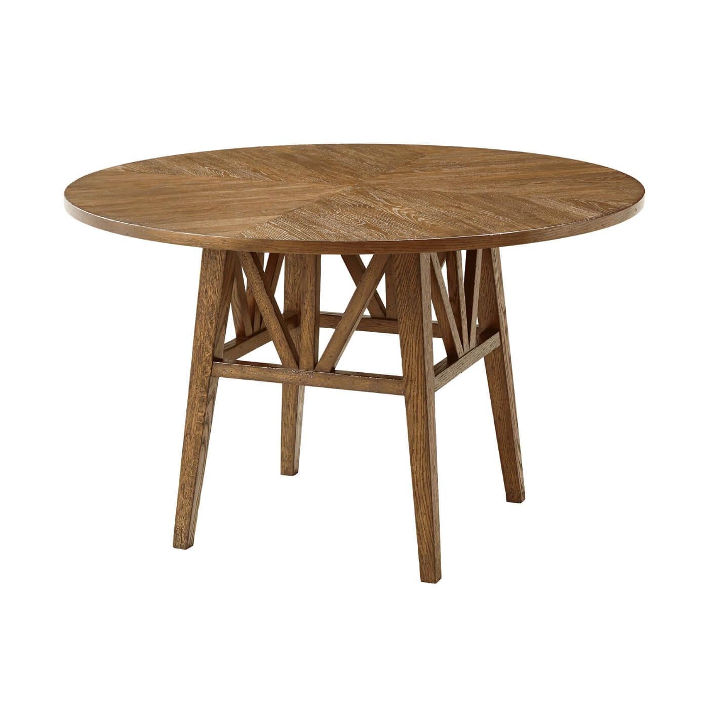 Rustic Oak Round Dining Table In New Condition For Sale In Westwood, NJ
