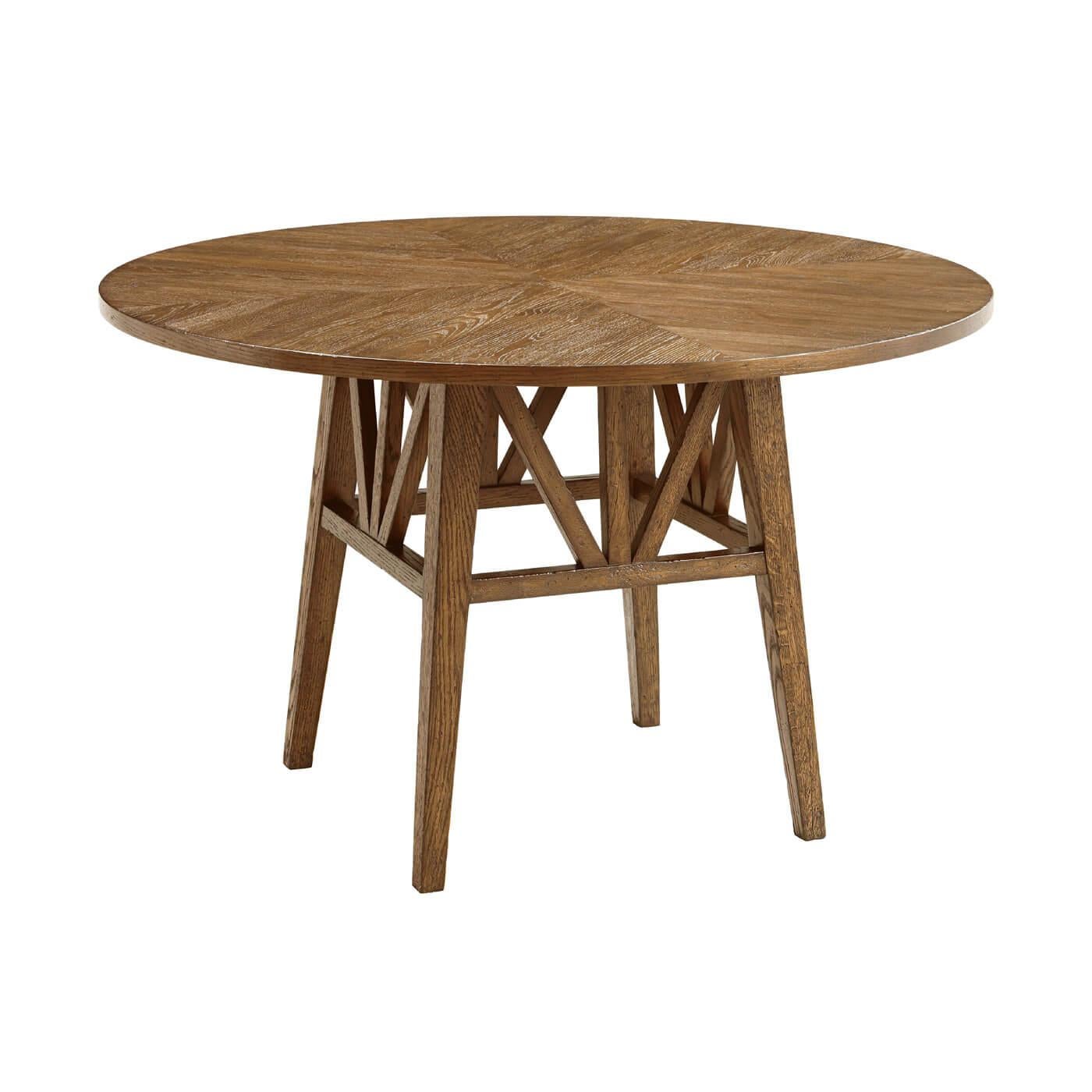 Contemporary Rustic Oak Round Dining Table For Sale