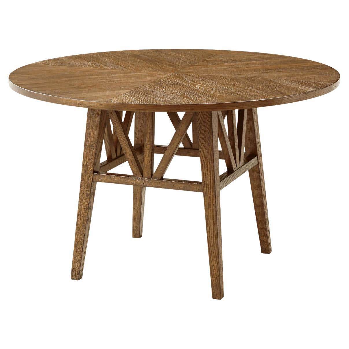 Rustic Oak Round Dining Table For Sale at 1stDibs