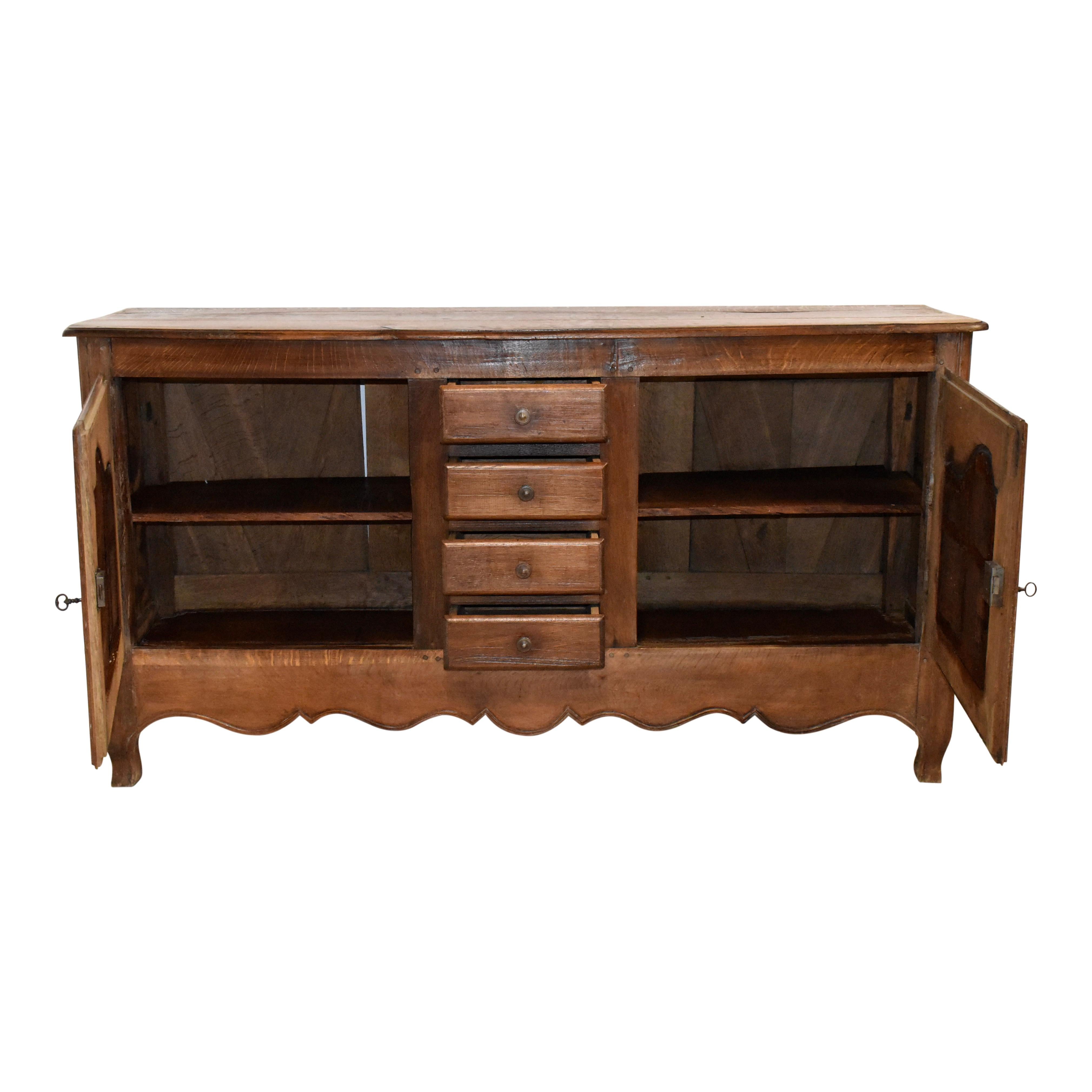 Belgian Rustic Oak Sideboard with Two Doors and Four Drawers, circa 1880 For Sale