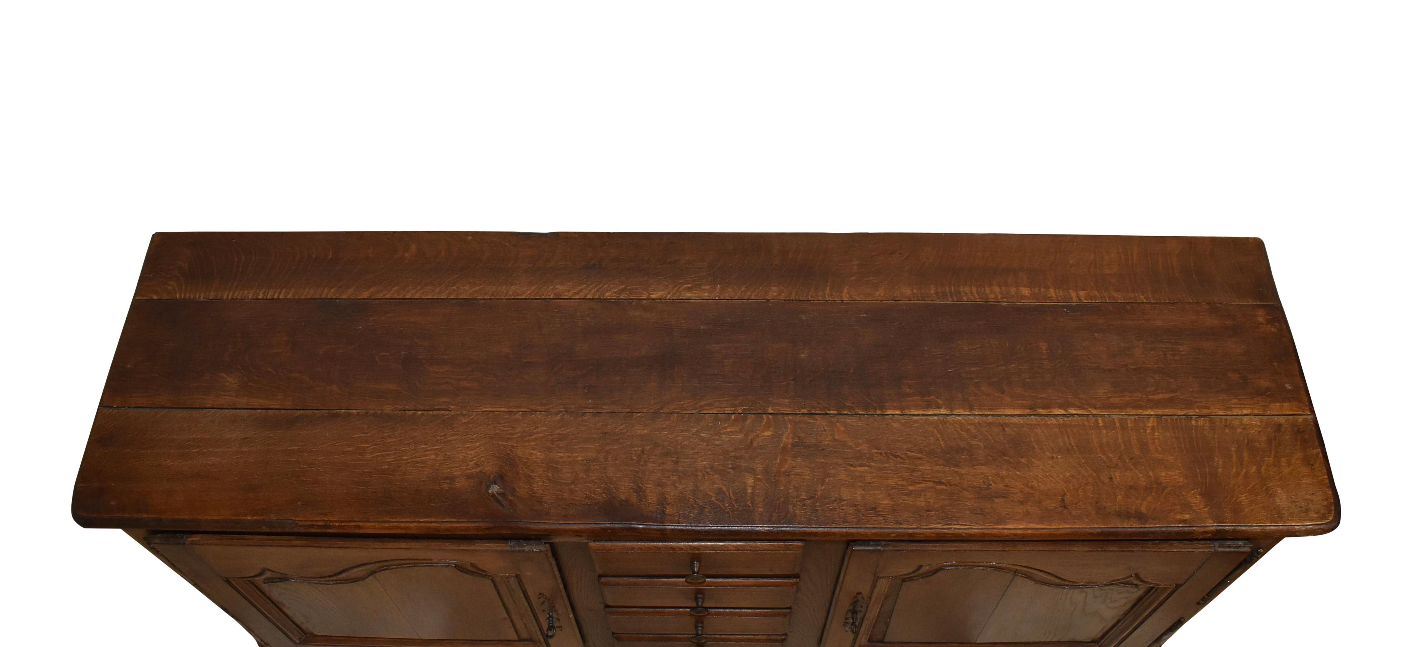 19th Century Rustic Oak Sideboard with Two Doors and Four Drawers, circa 1880 For Sale