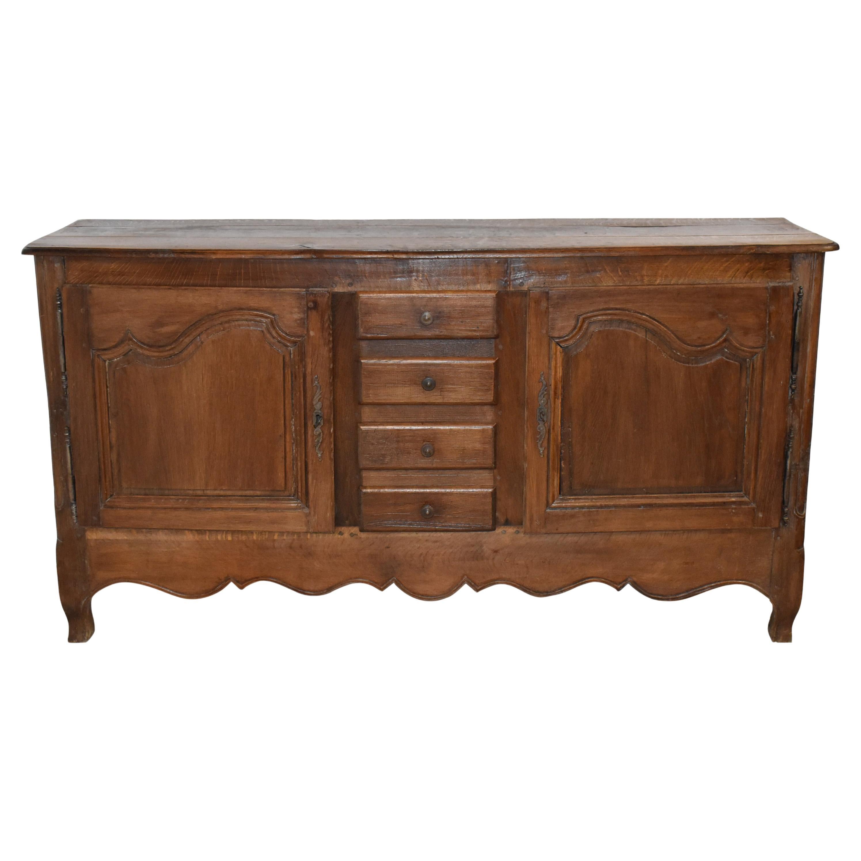 Rustic Oak Sideboard with Two Doors and Four Drawers, circa 1880