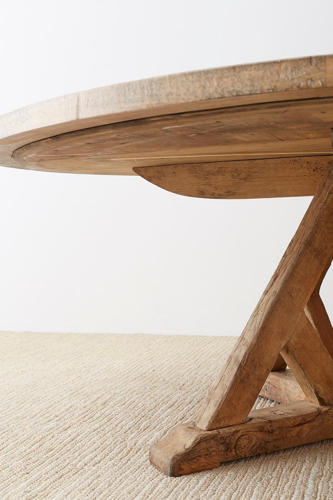 20th Century Reclaimed Oak Zinc Top Round Pedestal Dining Table