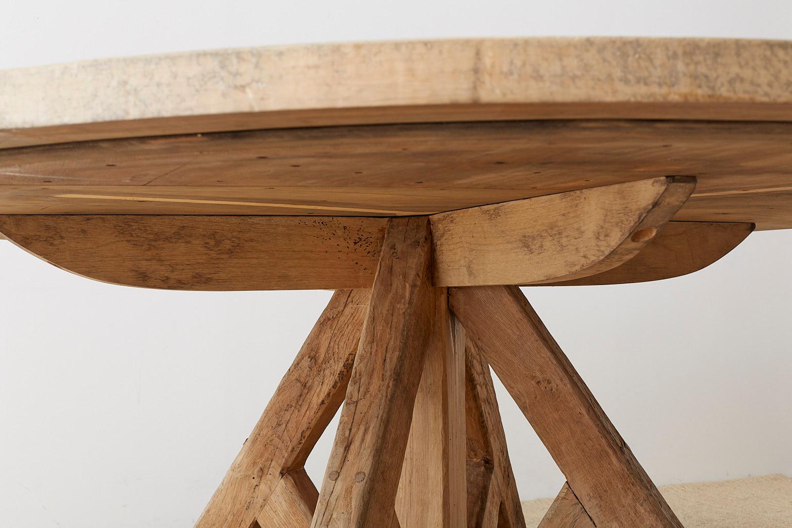 Reclaimed Oak Zinc Top Round Pedestal Dining Table 8
