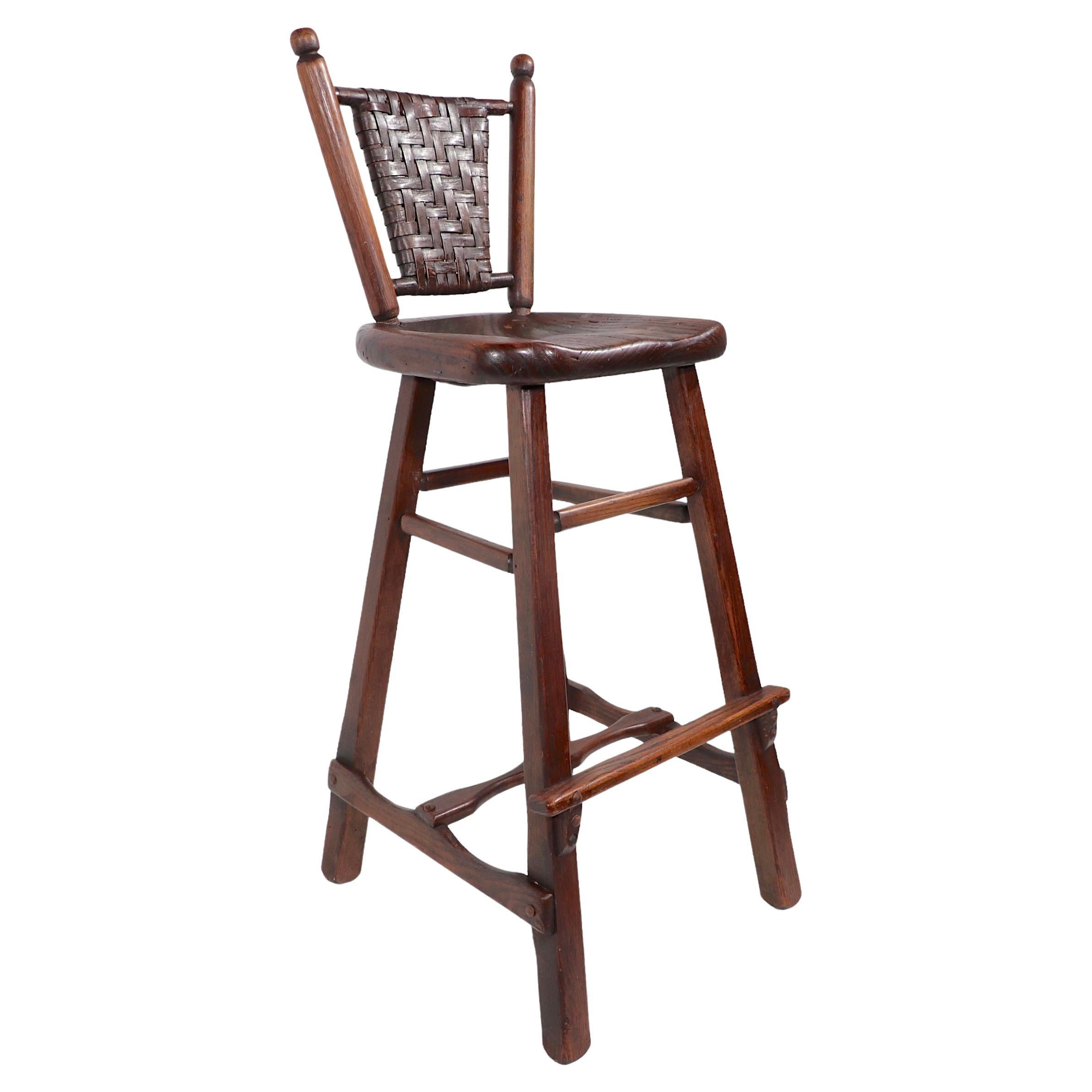 Rustic Old Hickory Bar  Stool c. 1940's For Sale