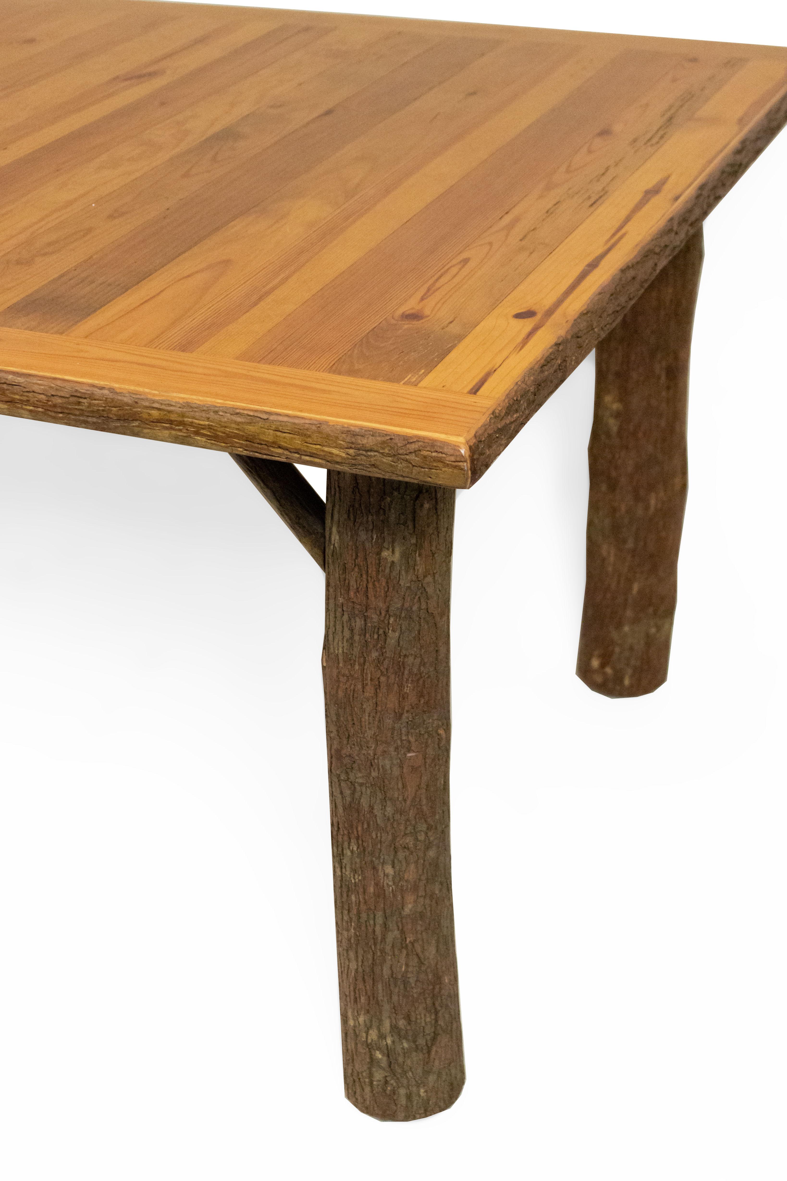 Rustic Old Hickory Dining Table with Bark Legs In Good Condition For Sale In New York, NY