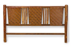 Rustic Old Hickory Log and Woven Rattan Full Bed Frame