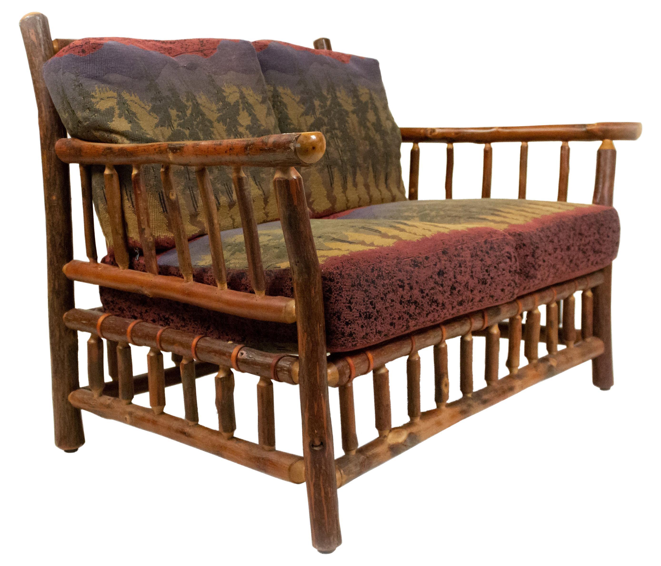 Rustic Old Hickory Loveseat with Forest Print