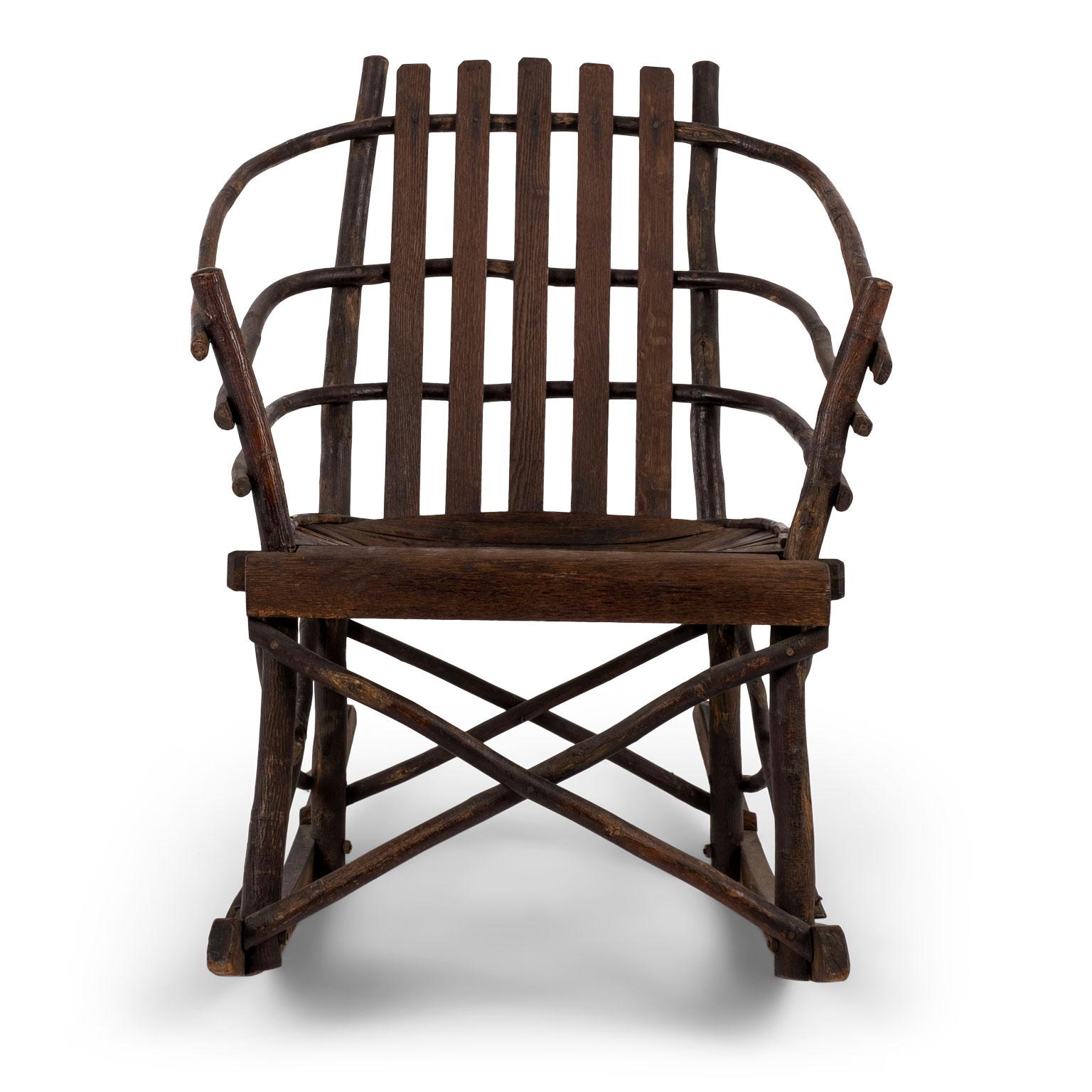 Rustic old hickory rocking chair in excellent condition, (circa 1930-1950).