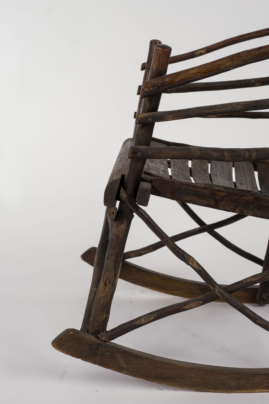 Rustic Old Hickory Rocking Chair In Good Condition In Houston, TX
