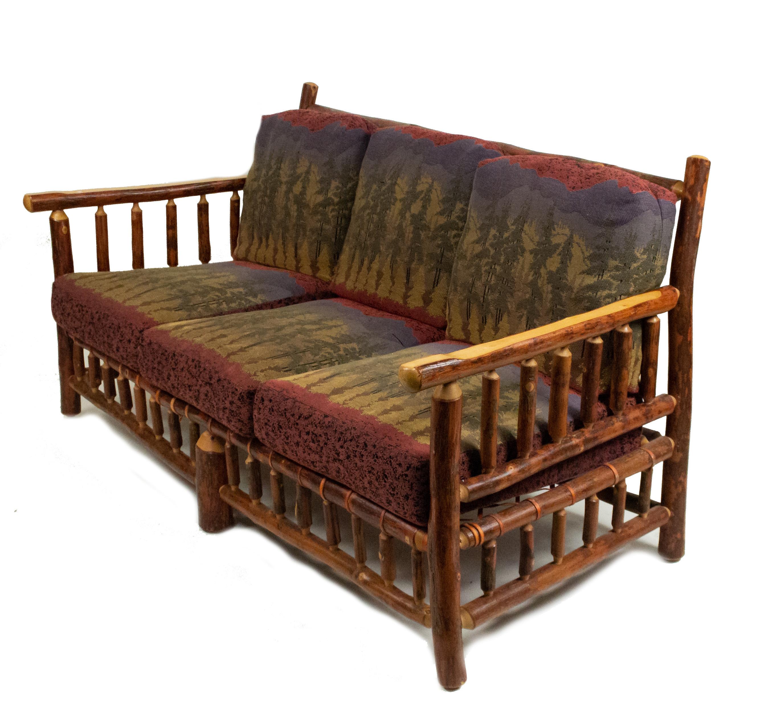 Rustic Old Hickory Sofa with Forest Print In Good Condition For Sale In New York, NY