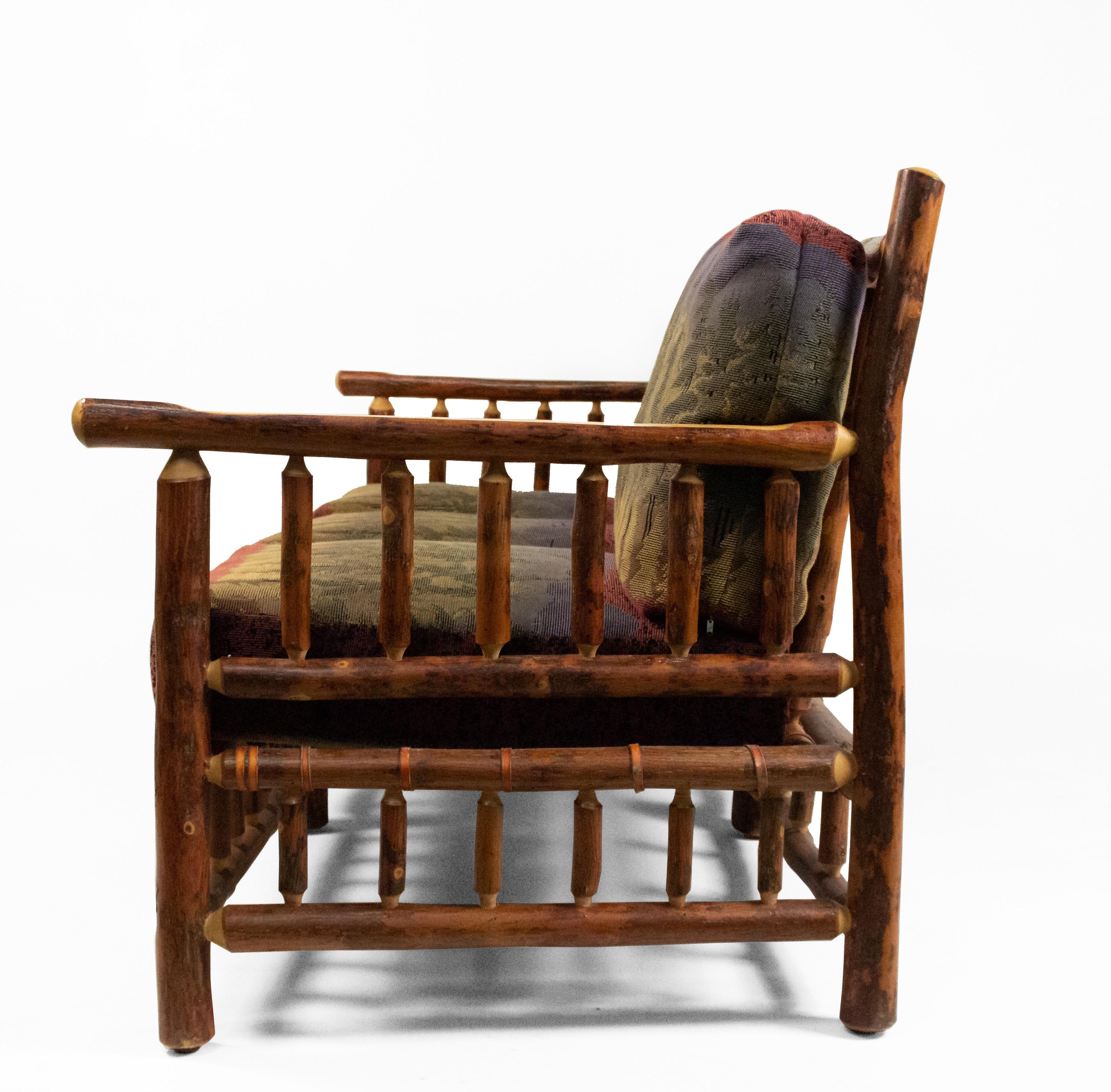 Rustic Old Hickory Sofa with Forest Print For Sale 1