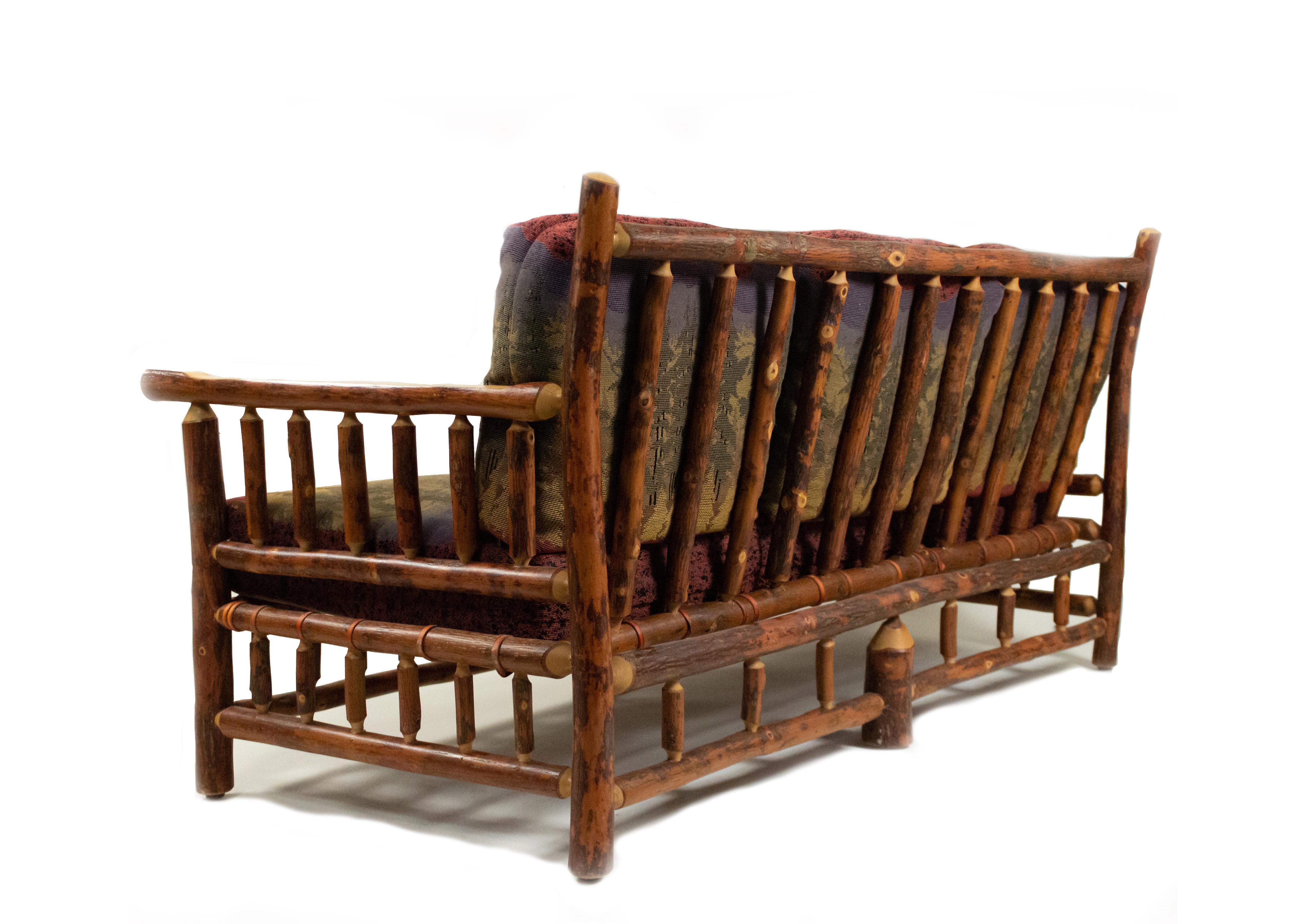 Rustic Old Hickory Sofa with Forest Print For Sale 2