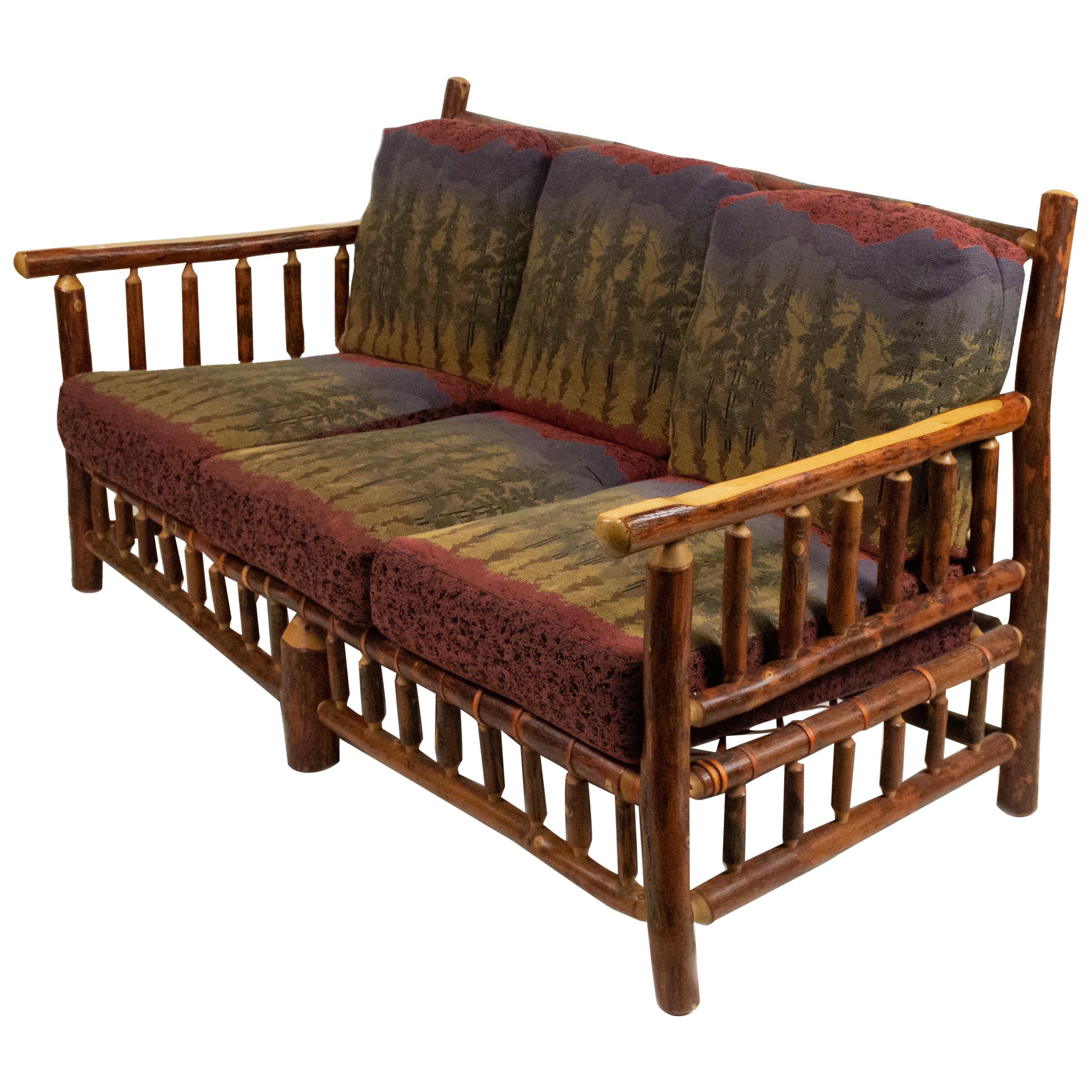 Rustic Old Hickory Sofa with Forest Print For Sale