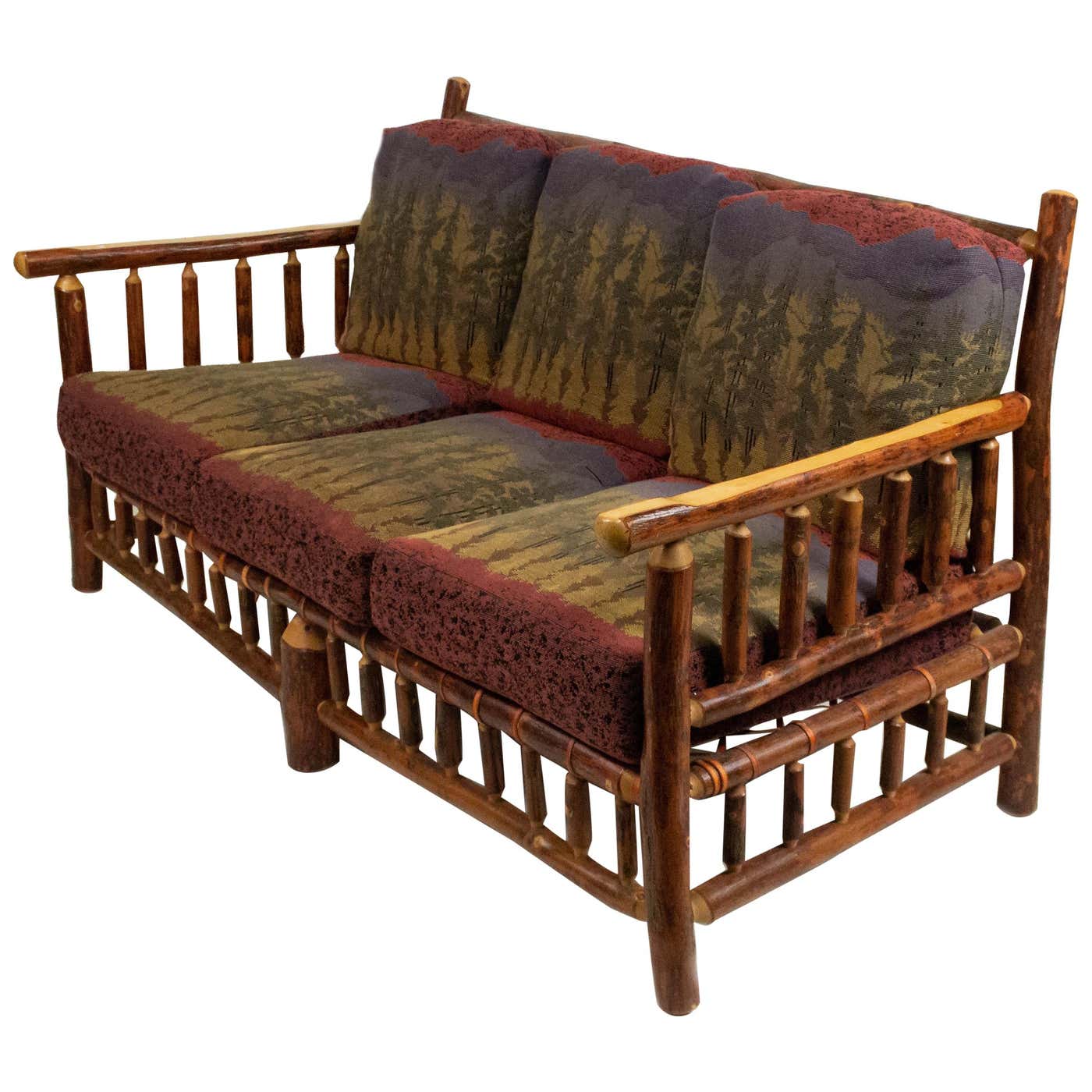 Rustic Old Hickory Sofa with Forest Print For Sale at 1stDibs old