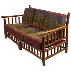Rustic Old Hickory Sofa with Forest Print