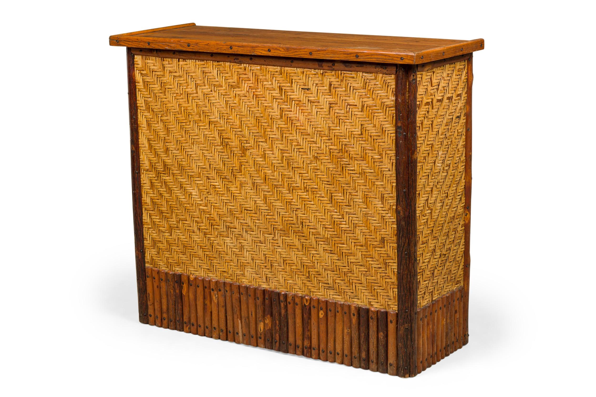 Rustic Old Hickory Style Log and Woven Rattan Bar For Sale 5
